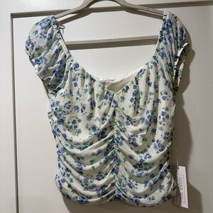 Sienna Sky Floral Ruched Blouse - White and Blue